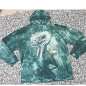 The mountain Ostrich Land hoodie men Large blue tie dye